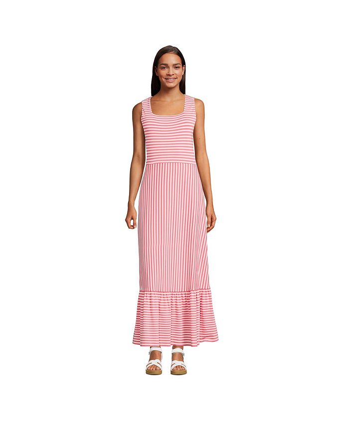 Lands End Petite Cotton Modal Square Neck Tiered Maxi Dress Macy s