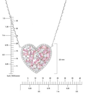 Pink & White Cubic Zirconia Heart Halo Pendant Necklace in Sterling Silver, 18" + 2" extender