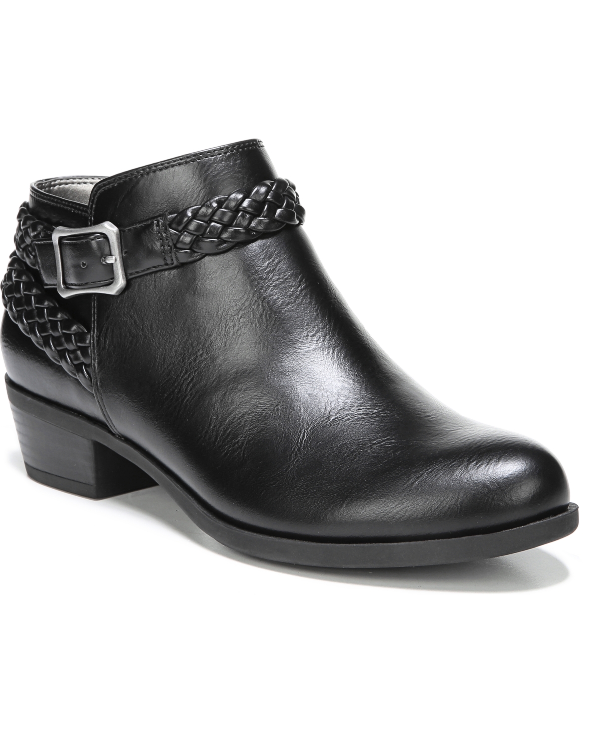Lifestride Adriana Womens Slip On Memory Foam Booties In Black Smooth Faux Leather