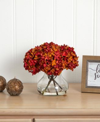 8.5"H Hydrangea Artificial Flower Arrangement with Glass Vase