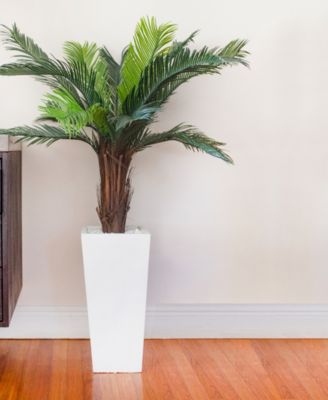 4.5' Cycas UV-Resistant Indoor/Outdoor Artificial Plant in White Tower Planter