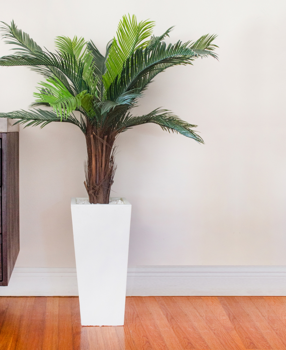 Nearly Natural 4.5' Cycas Uv-Resistant Indoor/Outdoor Artificial Plant in White Tower Planter