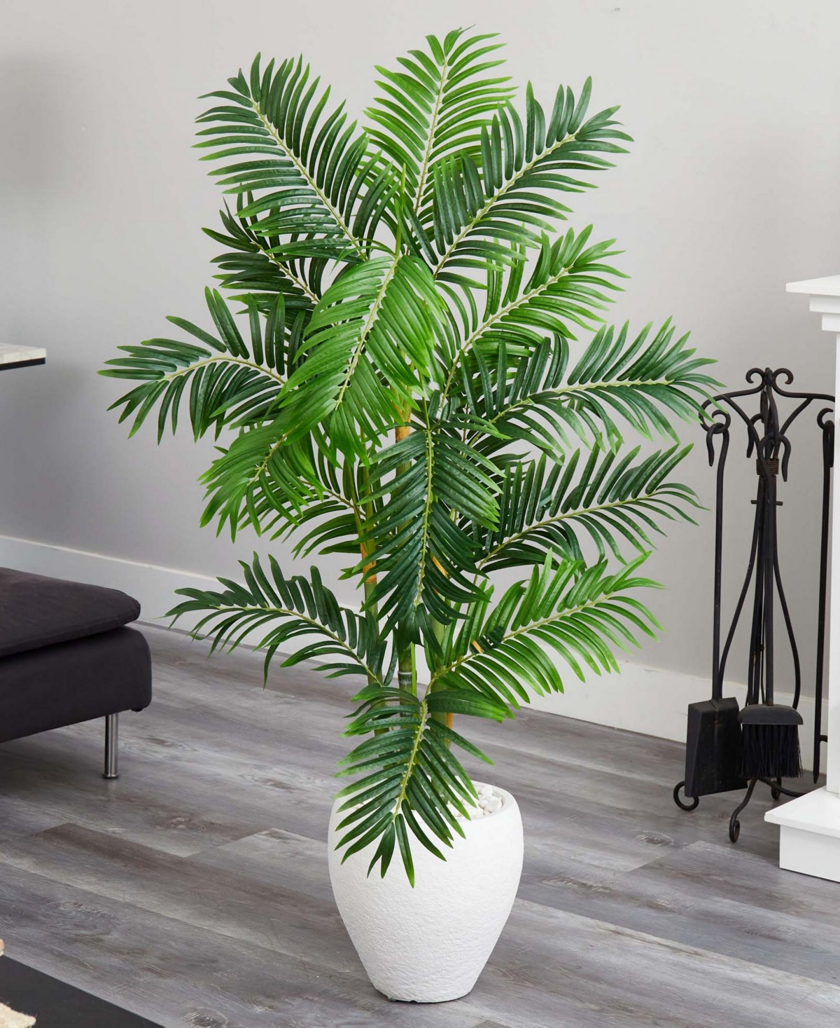 Nearly Natural 63" Areca Palm Artificial Tree In White Planter In Green