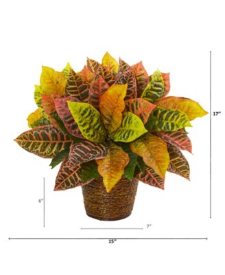 17" Garden Croton Artificial Plant in Basket Real Touch