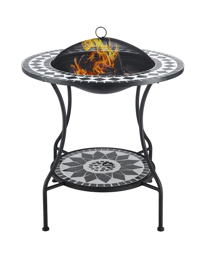Outsunny 30" Outdoor Fire Pit & Ice Bucket & Side Table, Round Tile