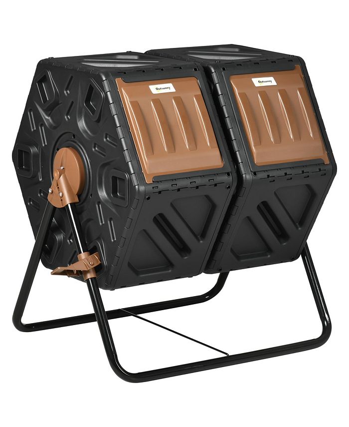 Outsunny Dual Chamber Compost Bin, Rotating Composter, Compost Tumbler