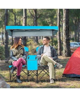 Portable Folding Camping Canopy Chairs w/ Cup Holder Cooler