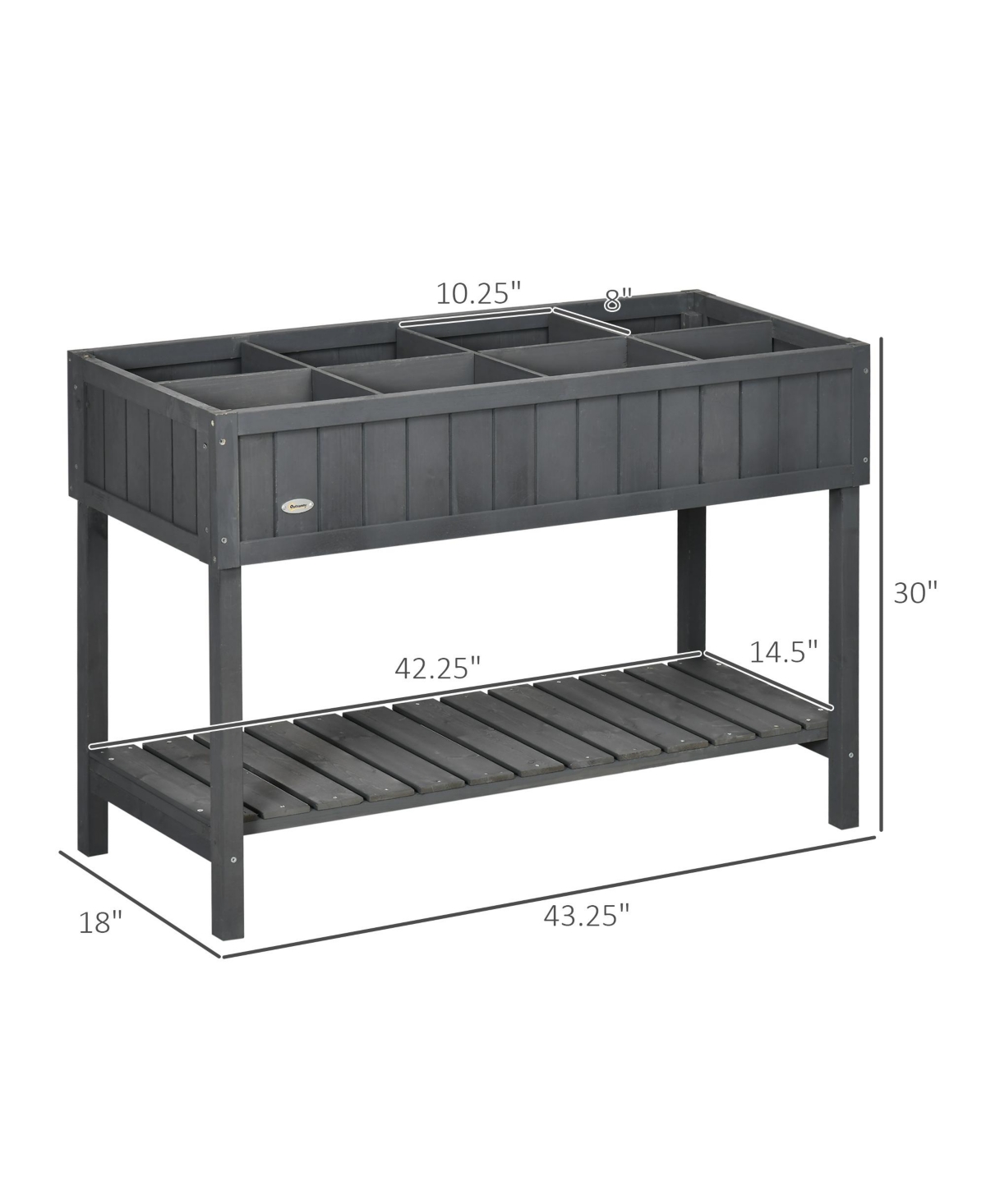 Outsunny Wooden Raised Garden Bed with 8 Slots, Elevated Planter Box Stand with Open Shelf for Limited Garden Space to Grow Herbs, Vegetables, and Flo