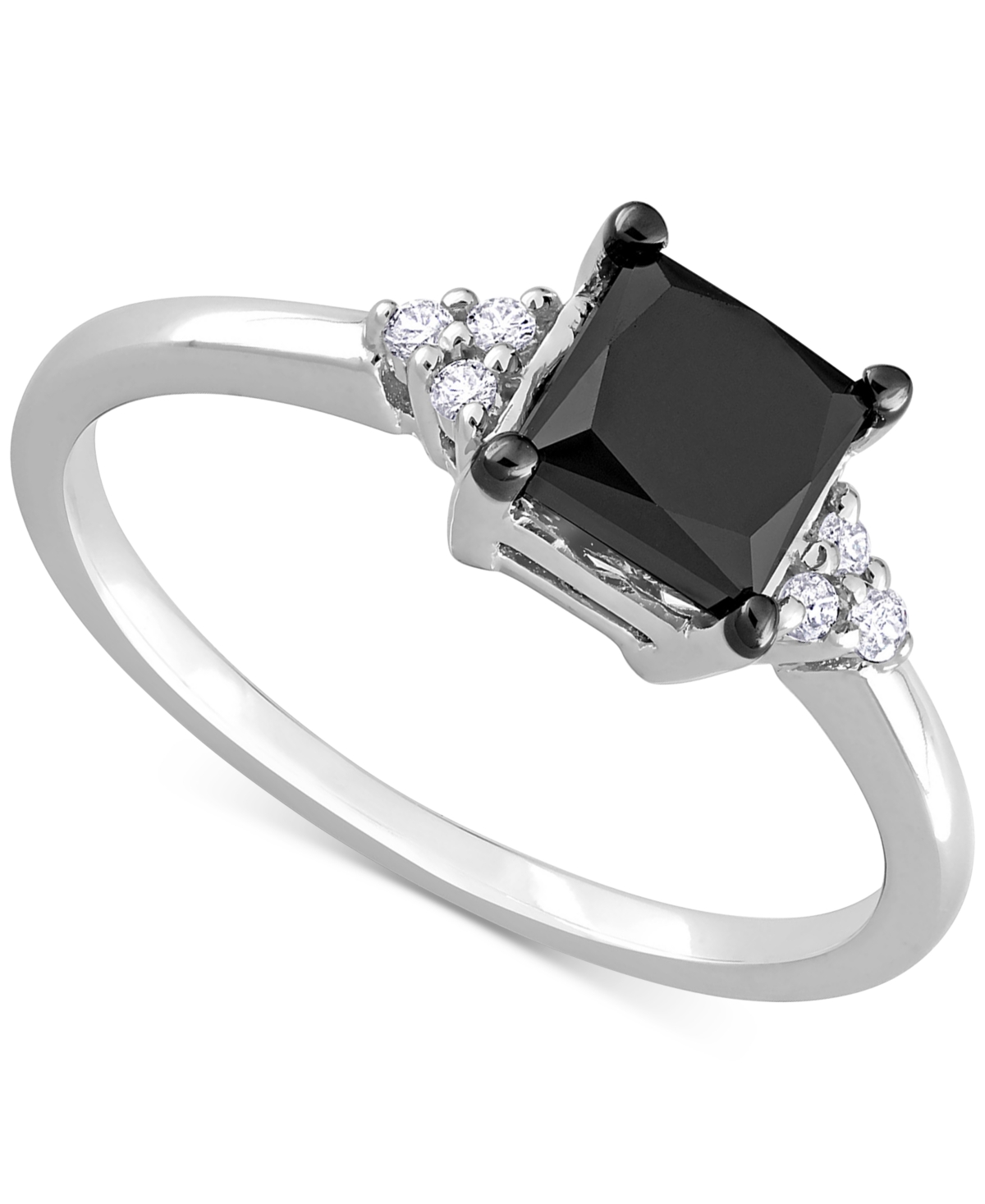 Macy's Black Diamond (3/4 Ct. T.w.) & White Diamond (1/4 Ct. T.w.) Princess-cut Engagement Ring In 14k Whit In White Gold
