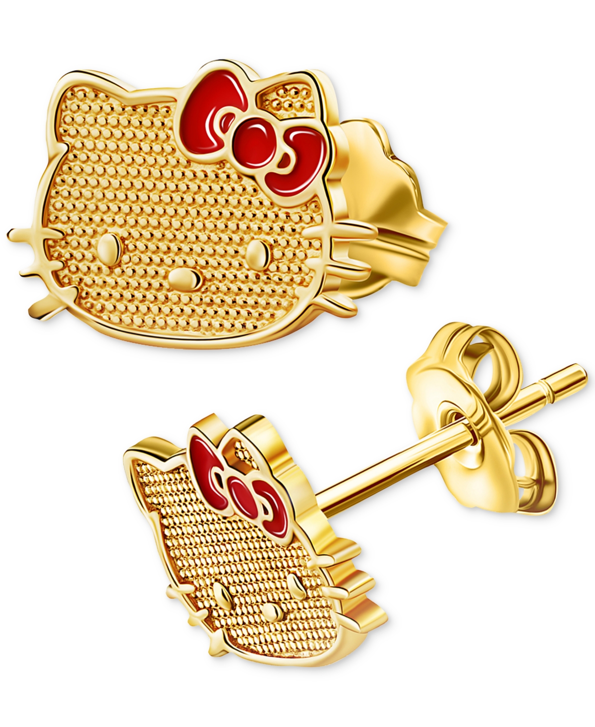 Macy's Red Enamel Bow Hello Kitty Stud Earrings In 10k Gold