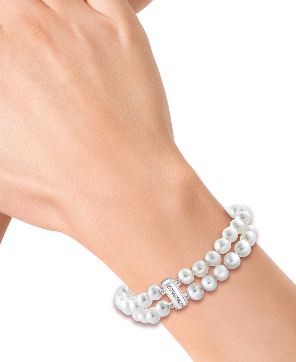 Effy Pink & White(6 1/3 - 7 1/3mm) & White Topaz (1/10 ct. t.w) Two Row Bracelet (Also available in Gray & White and Freshwater Pear