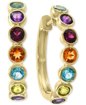 EFFY Collection - Multi-Gemstone Small Hoop Earrings (1-3/4 ct. t.w.) in 14k Gold-Plated Sterling Silver, 0.83"