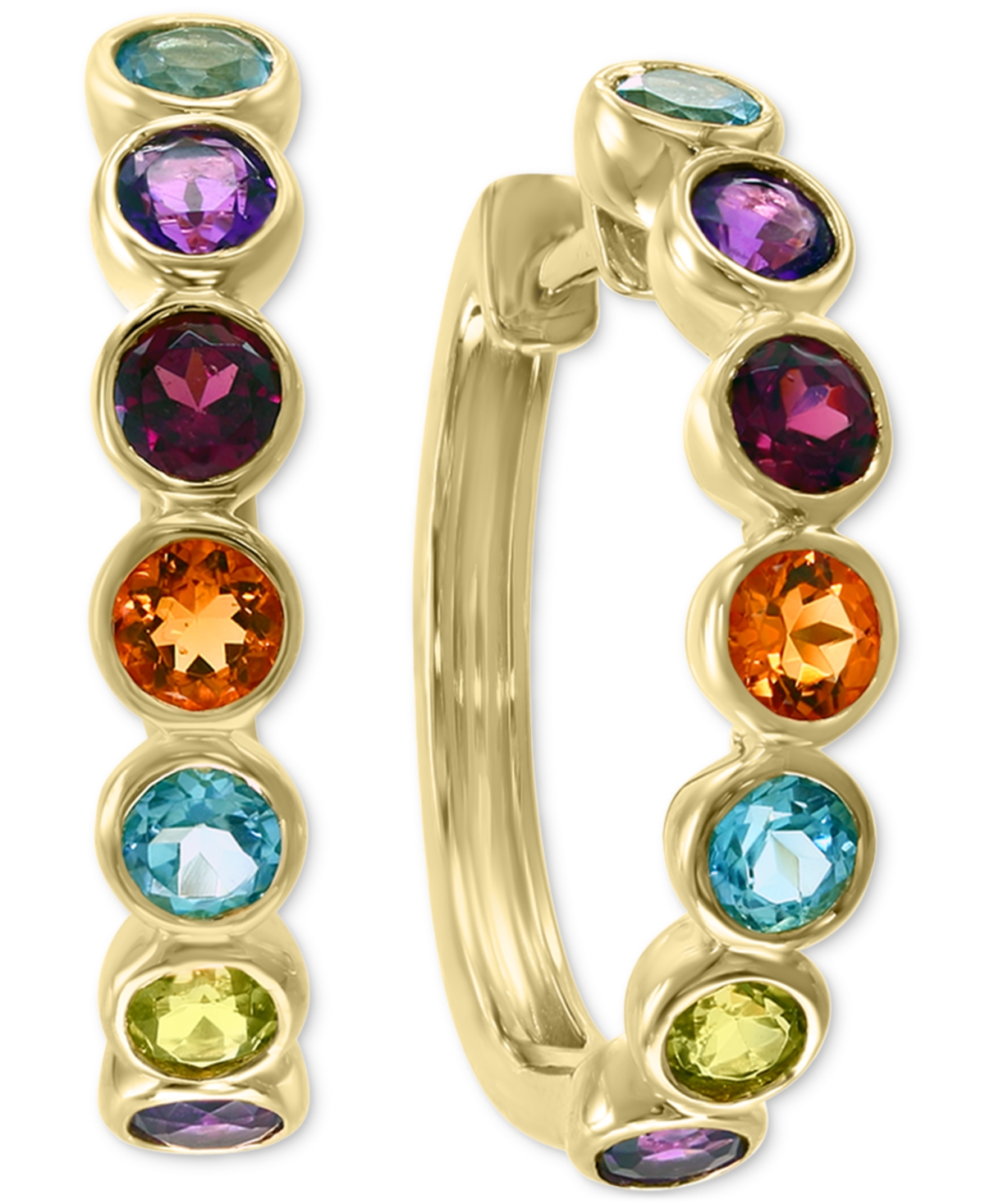 Effy Collection Effy Multi-gemstone Small Hoop Earrings (1-3/4 Ct. T.w.) In 14k Gold-plated Sterling Silver, 0.83" In K Yellow