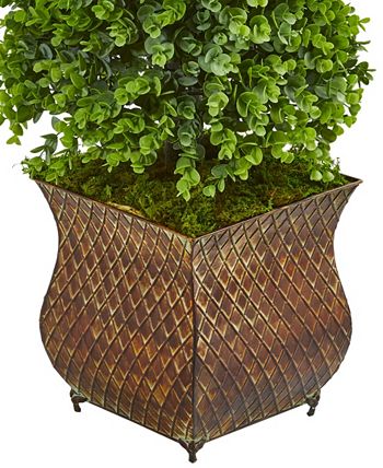 Nearly Natural - 41” Eucalyptus Cone Topiary Artificial Tree in Metal Planter (Indoor/Outdoor)