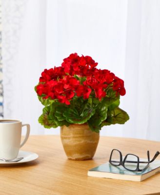 Geranium Artificial Plant in Ceramic Planter, Indoor and Outdoor