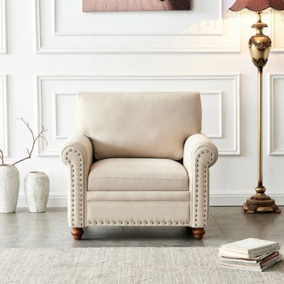 Living Room Sofa Single Seat Chair With Wood Leg Fabric