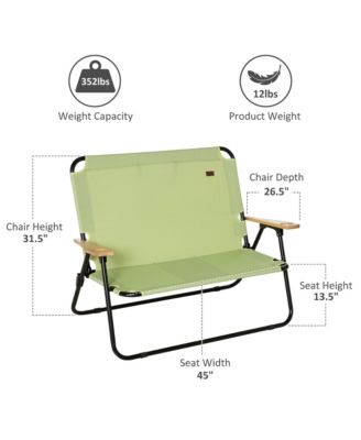 2 Person Camping Couch, Double Folding Chair w/ Cupholders,