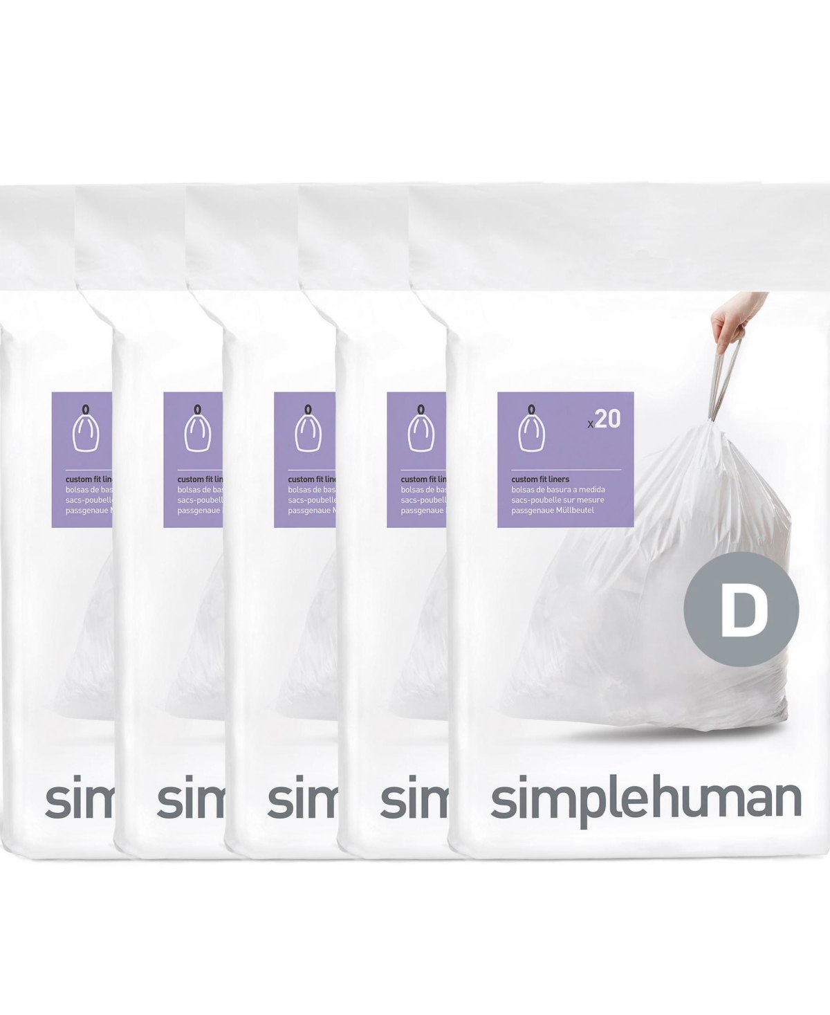 Simplehuman Code D Custom Fit Liners, Pack Of 100 In White