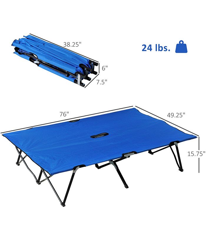 Outsunny 76-Inch Double Folding Camping Cot – Two Person Portable Sleeping Cot For Adults, 300 Lb Capacity, W/Carry Bag (Green)