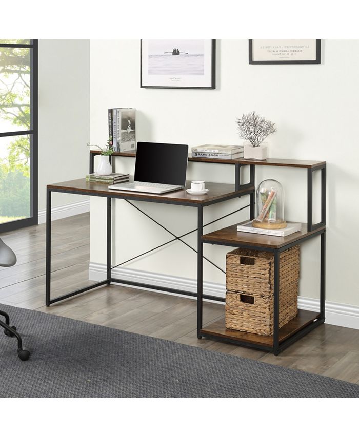 Simplie Fun Home Office Computer Desk with Storage Shelves and Monitor