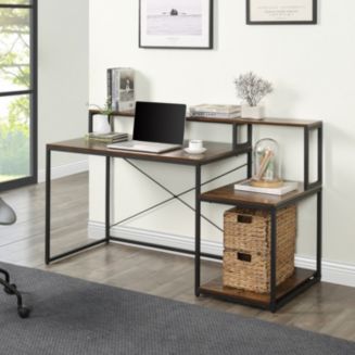 Simplie Fun Home Office Computer Desk with Storage Shelves and Monitor ...
