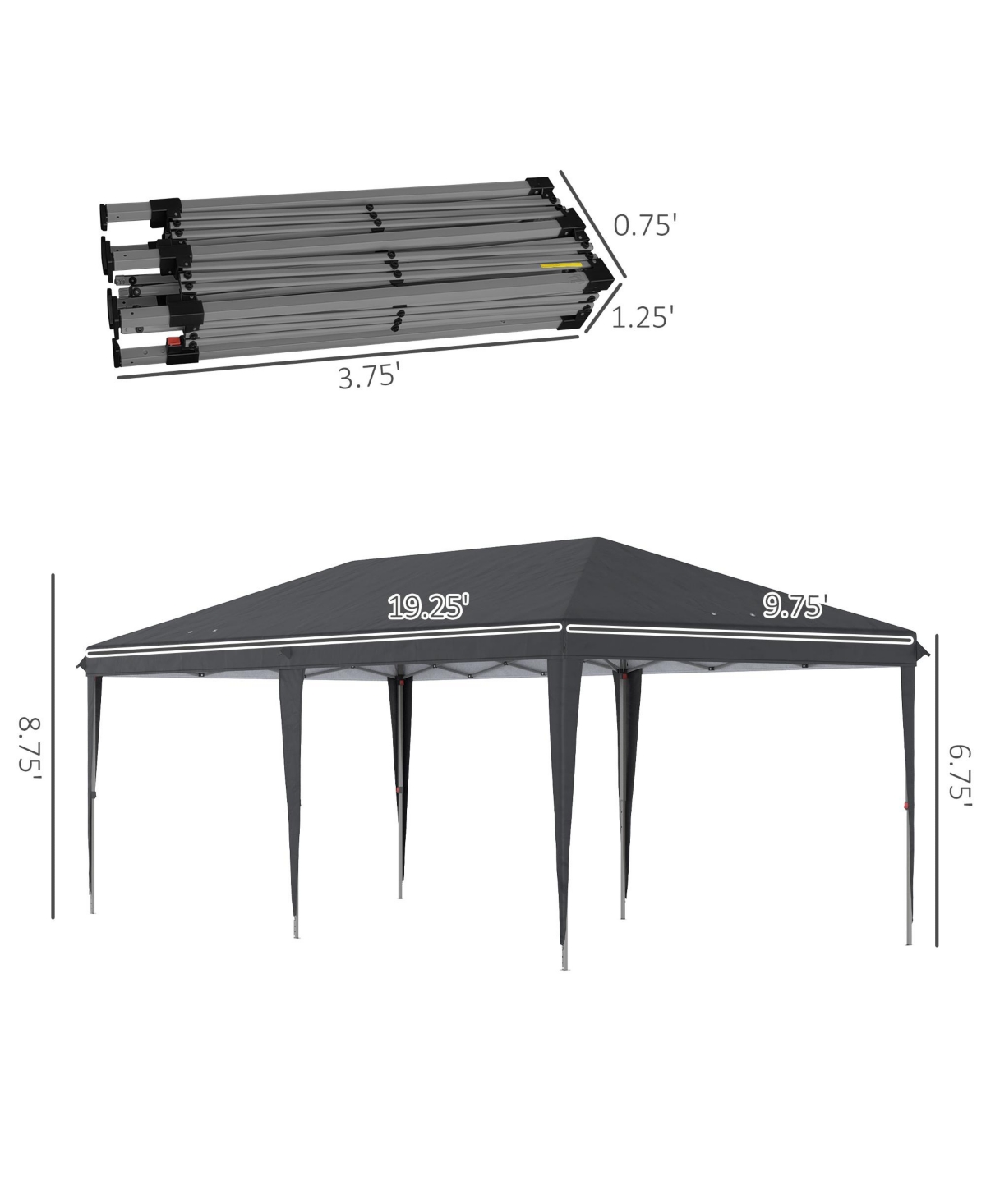 10' x 19' Extra Large Pop Up Canopy, Outdoor Party Tent with Folding Steel Frame, Carrying Bag for Catering, Events, Backyard Bbq, Black - Bl