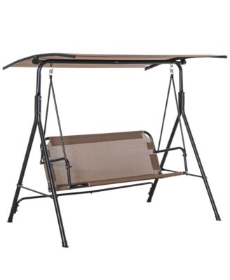 Patio Swing Chair with Canopy, Seats 2 Adults Loveseat Bench with Adjustable Tilt Canopy, Armrests, A-Frame Steel, Breathable Mesh for Backyard, Garden, Brown