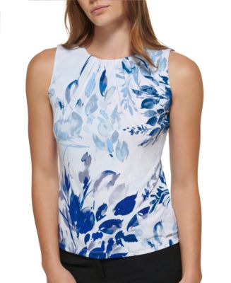 売れ筋商品|||カルバンクライン シャツ トップス レディース Printed Pleat-Neck Blouse, Regular and Petite Sizes Black Cream Calvin Klein Printed Pleat-Neck Blouse, Regular and Petite