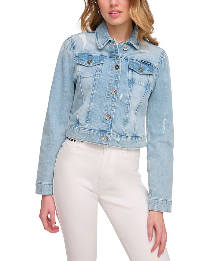 DKNY Jeans Puff-Sleeve Distressed Denim Jacket - Macy's