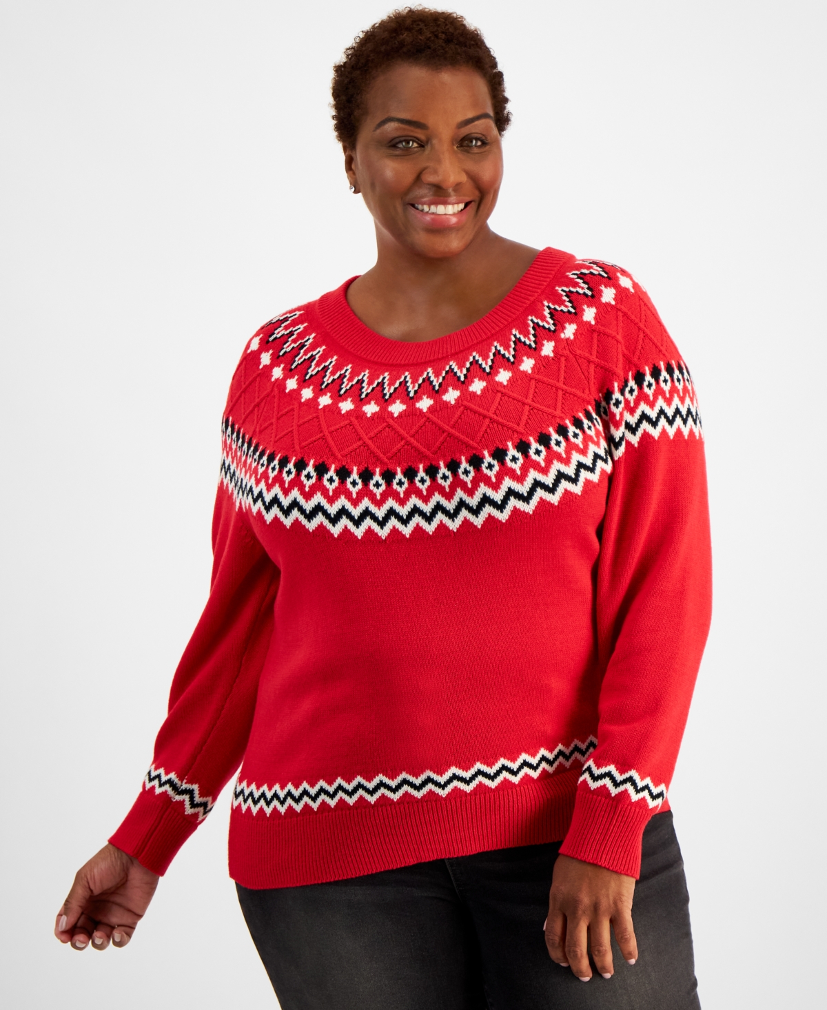 Style & Co Plus Size Novelty Pullover Sweater, Created For Macy's In Tango Red