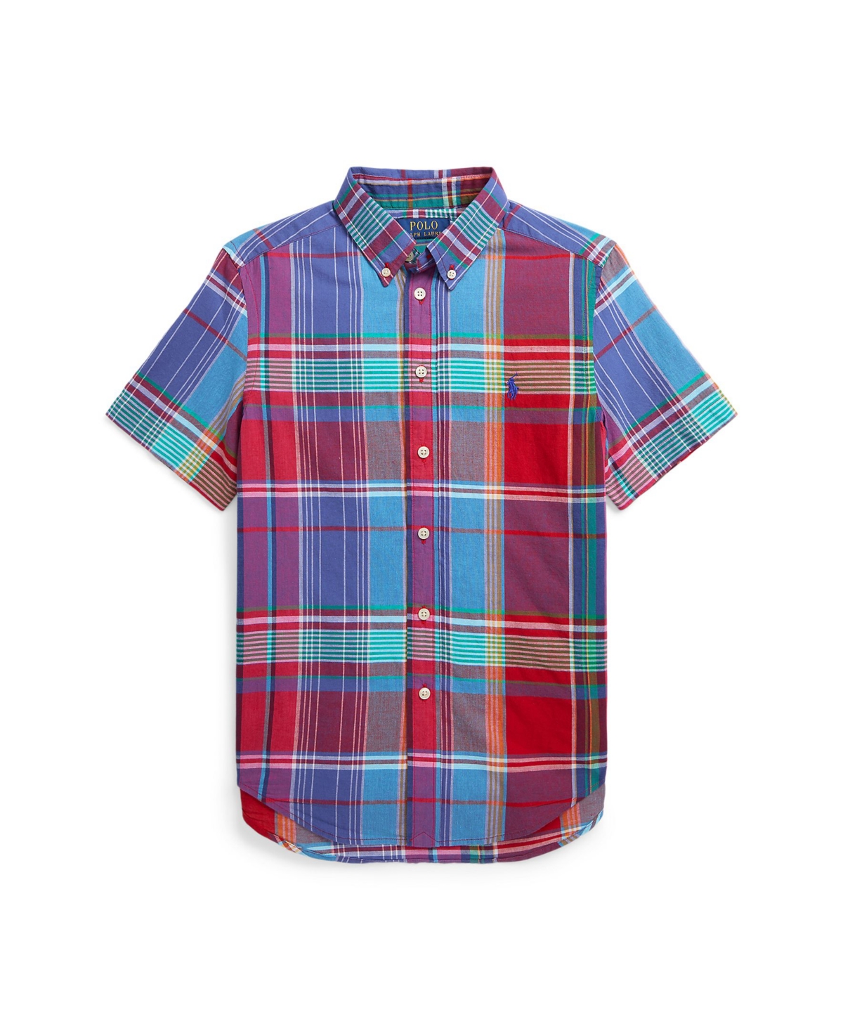Polo Ralph Lauren Kids' Little Boys Plaid Cotton Madras Short-sleeve Shirt In Red,navy Multi