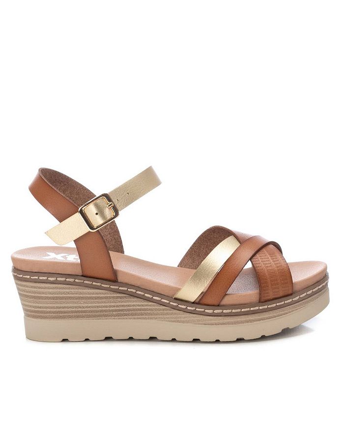 XTI Women's Wedge Sandals By Brown With Gold Accent - Macy's