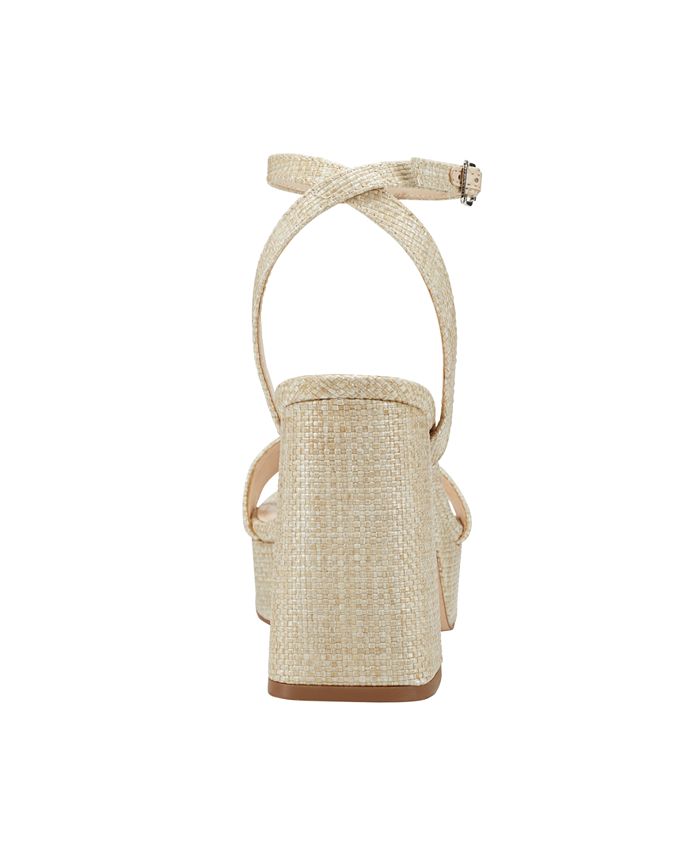 MARC FISHER Womens Ivory Padded Strappy Asymmetrical Chiara Square Toe Block Heel Slip On Leather Dress Slingback Sandal M main image 1