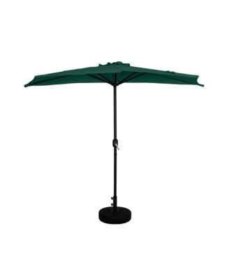 9 Ft Outdoor Half Market Umbrella with Black Round Weight Base Set