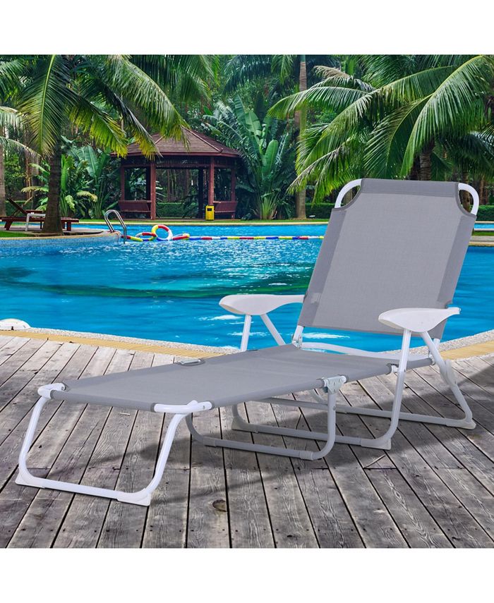 Outsunny Folding Chaise Lounge, Outdoor Sun Tanning Chair, Four