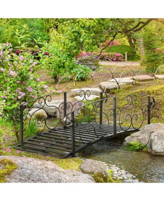 6' Metal Arch Backyard Garden Bridge, Safety Siderails, Arc Footbridge for Backyard Creek, Stream, Pond, Black