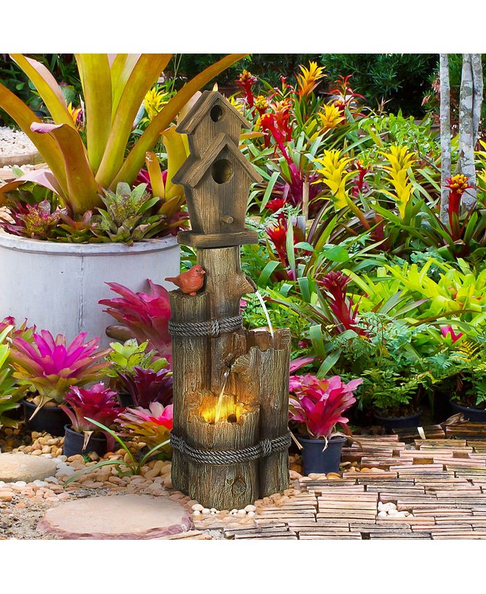 Outsunny Outdoor Fountain with Birdhouse, Cascading Garden Waterfall