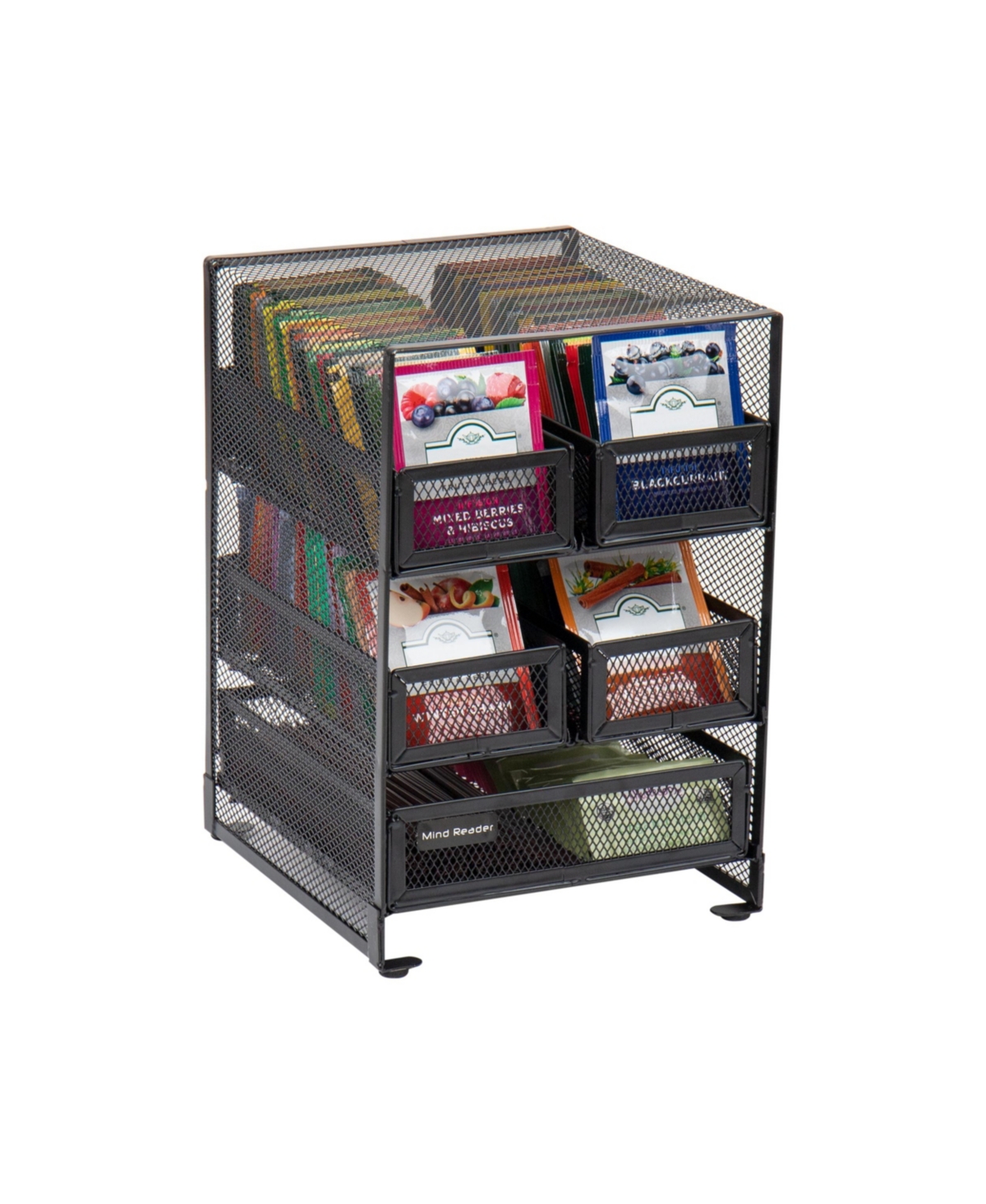 Mind Reader Network Collection, 5-compartment Tea Organizer, 120 Tea Bag Capacity, Countertop Organizer, Metal M In Black