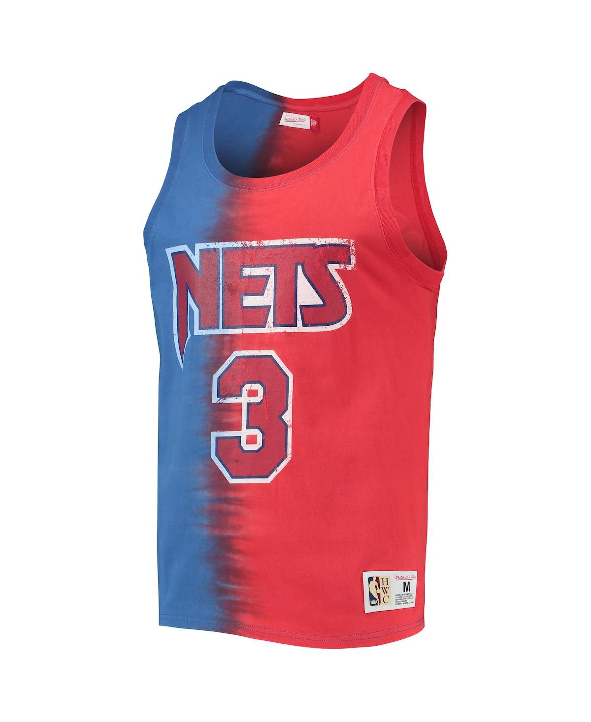 MITCHELL & NESS MEN'S MITCHELL & NESS DRAZEN PETROVIC BLUE, RED NEW JERSEY NETS HARDWOOD CLASSICS TIE-DYE NAME AND N 
