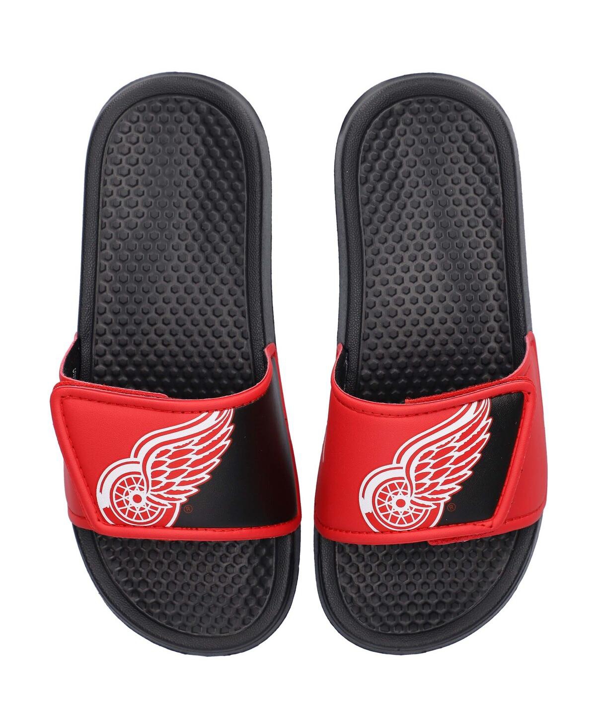 Foco Kids' Youth Boys And Girls  Detroit Red Wings Colorblock Big Logo Legacy Slide Sandals In Black