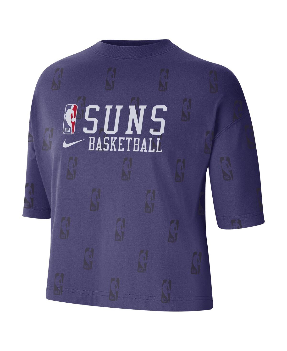 Nike Women's  Purple Phoenix Suns Allover Nba Logo Boxy T-shirt In Purple