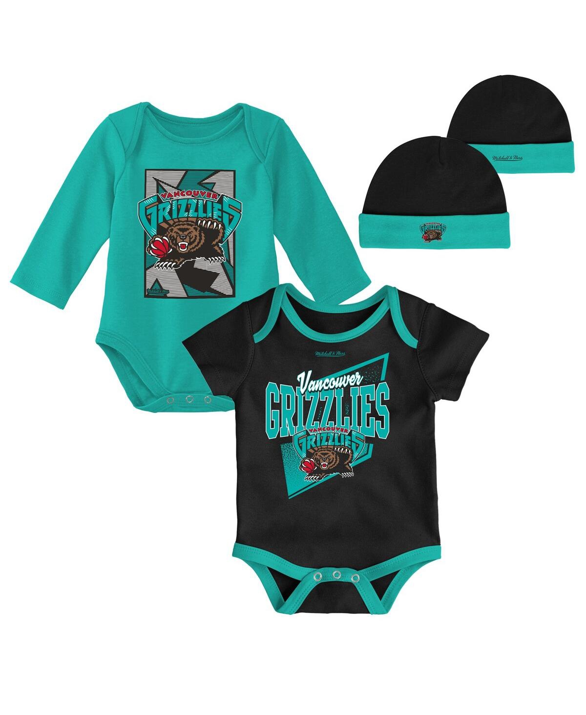 Shop Mitchell & Ness Newborn And Infant Boys And Girls  Black, Turquoise Vancouver Grizzlies 3-piece Hardw In Black,turquoise