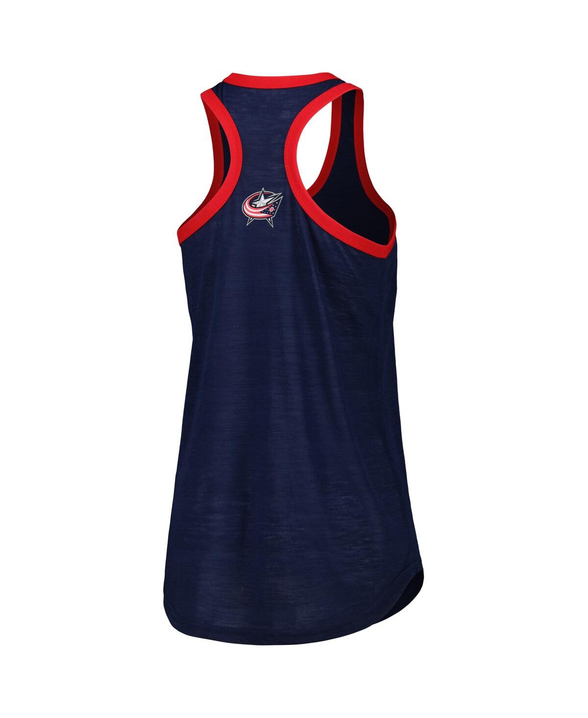 G-III 4HER BY CARL BANKS WOMEN'S G-III 4HER BY CARL BANKS NAVY COLUMBUS BLUE JACKETS FIRST BASE RACERBACK SCOOP NECK TANK TOP 