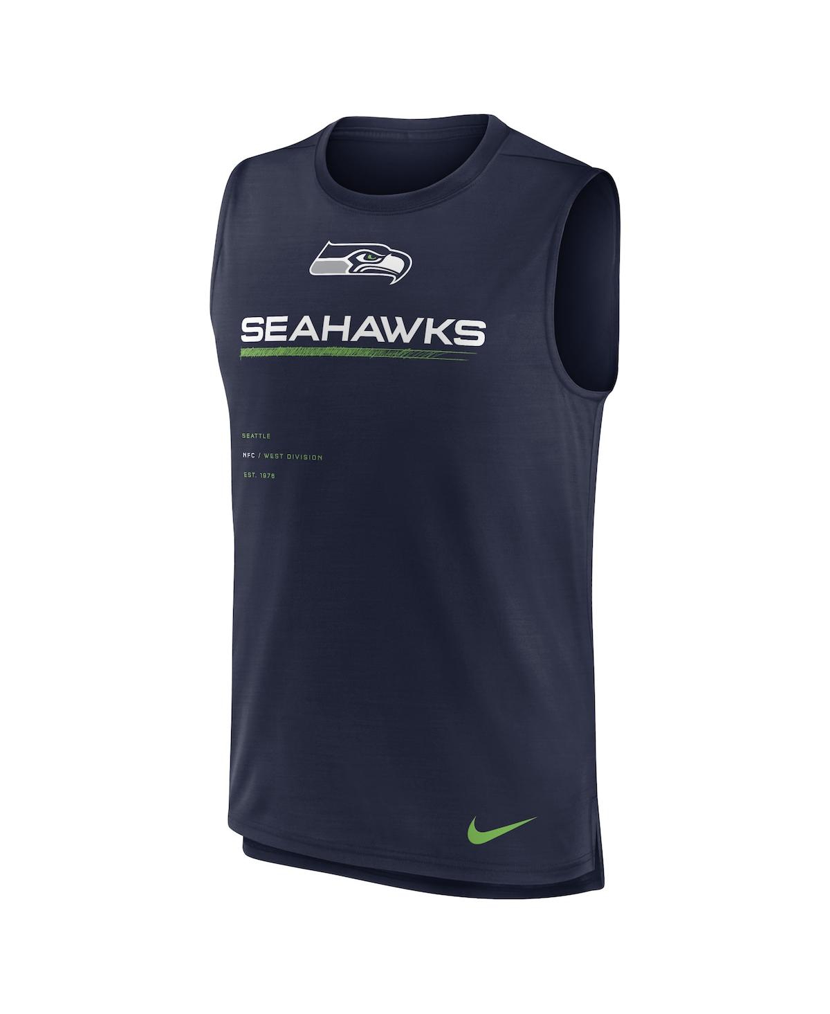 Shop Nike Men's  College Navy Seattle Seahawks Muscle Trainer Tank Top