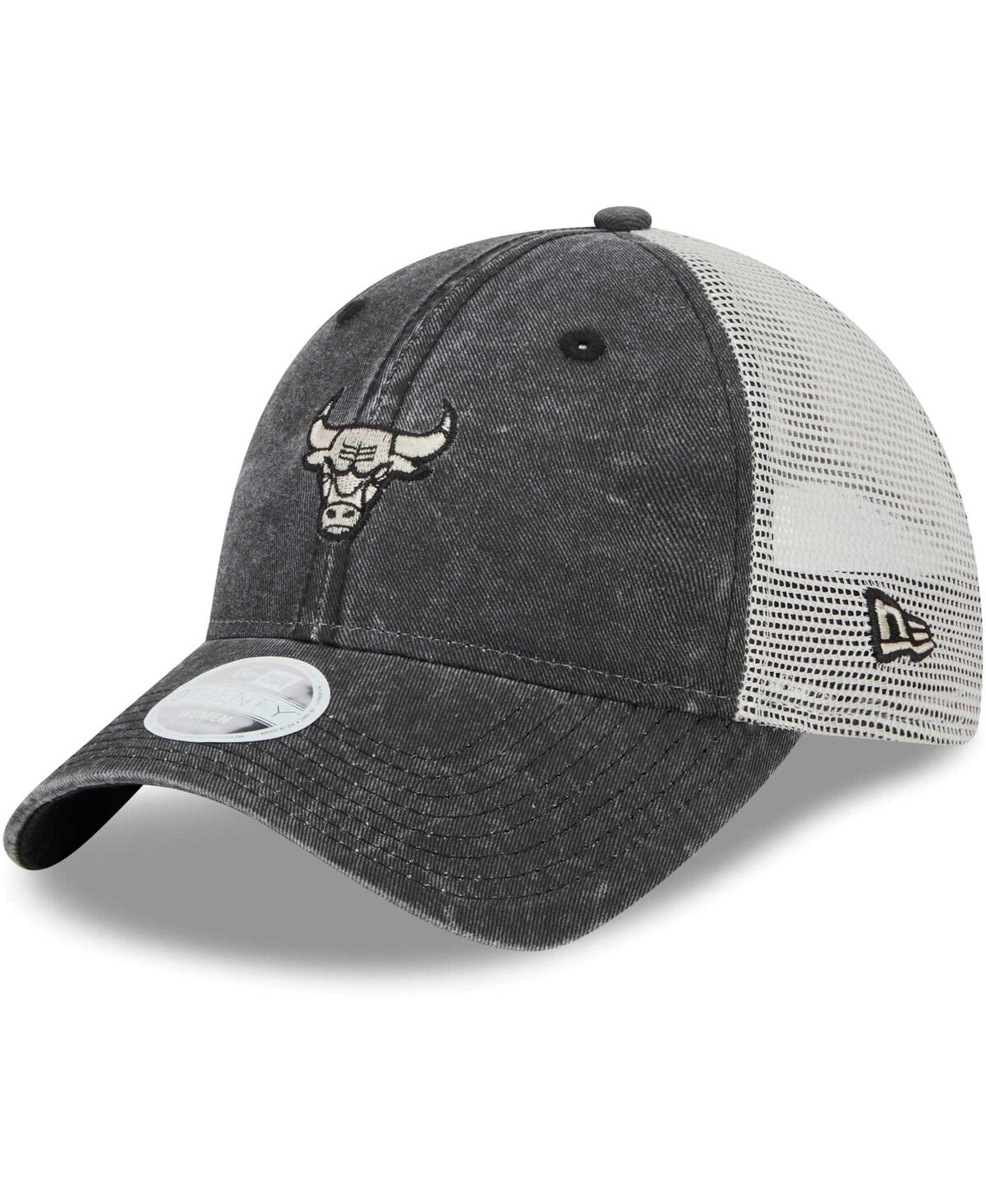 New Era Black Chicago Bulls Micro Logo 9twenty Trucker Adjustable Hat In Black