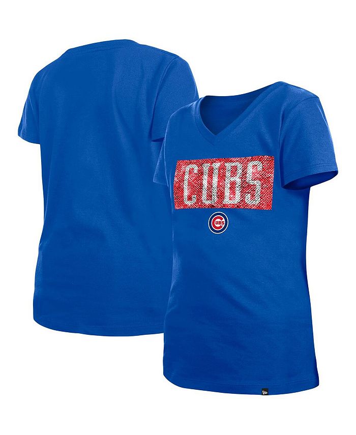 New Era Girls Chicago Cubs Blue Flip Sequin V-Neck T-Shirt