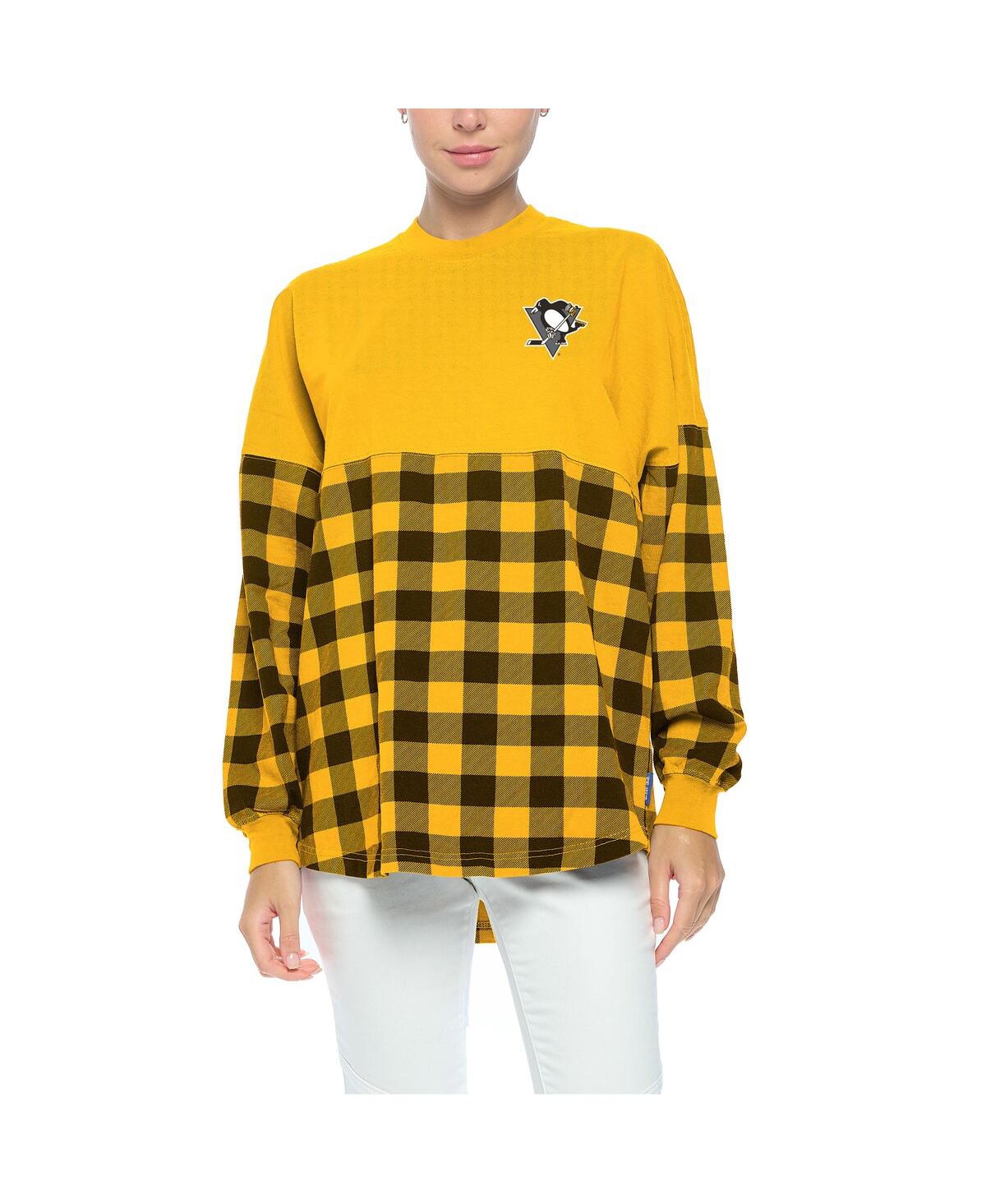 Shop Fanatics Women's  Gold Pittsburgh Penguins Buffalo Check Long Sleeve T-shirt