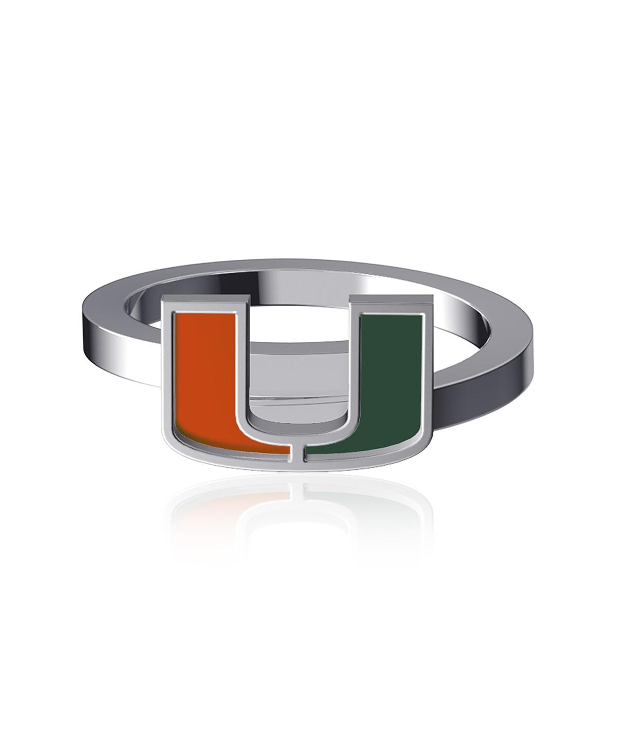 Women's Dayna Designs Miami Hurricanes Bypass Enamel Silver Ring - Silver