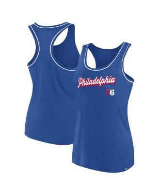 Women's Royal Philadelphia 76ers Wordmark Logo Racerback Tank Top