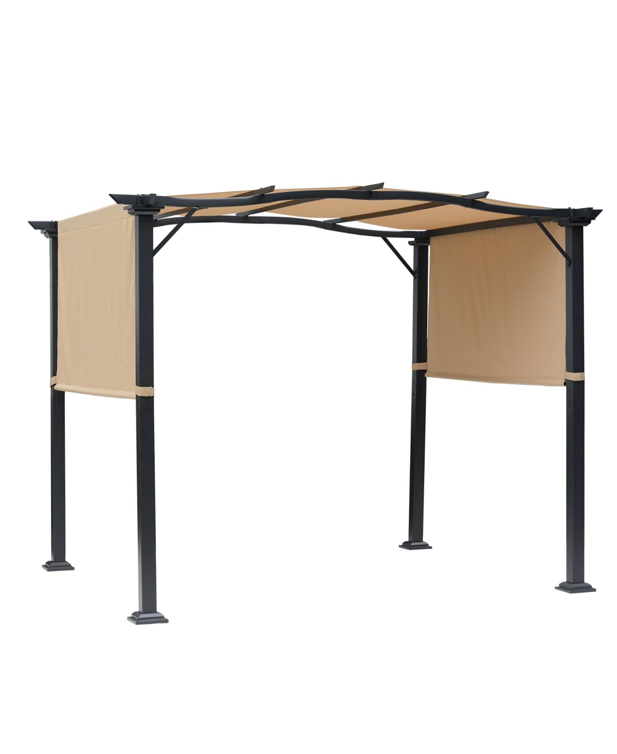 8' x 10' Retractable Pergola Canopy Steel Frame Polyester Fabric Gazebo with Retractable Canopy Shade Awning - Beige